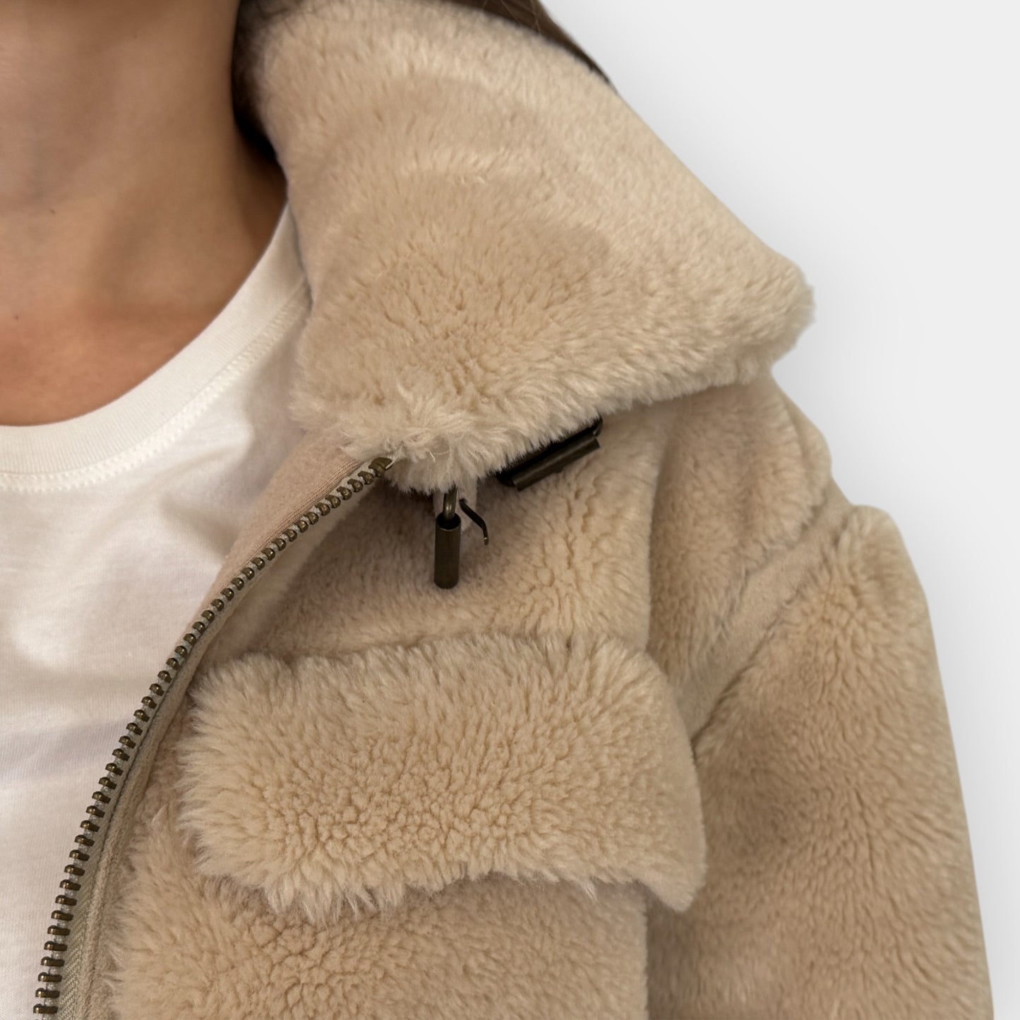 Eleven Paris Cream Fleece Bomber Jacket Small ~ AU8-10