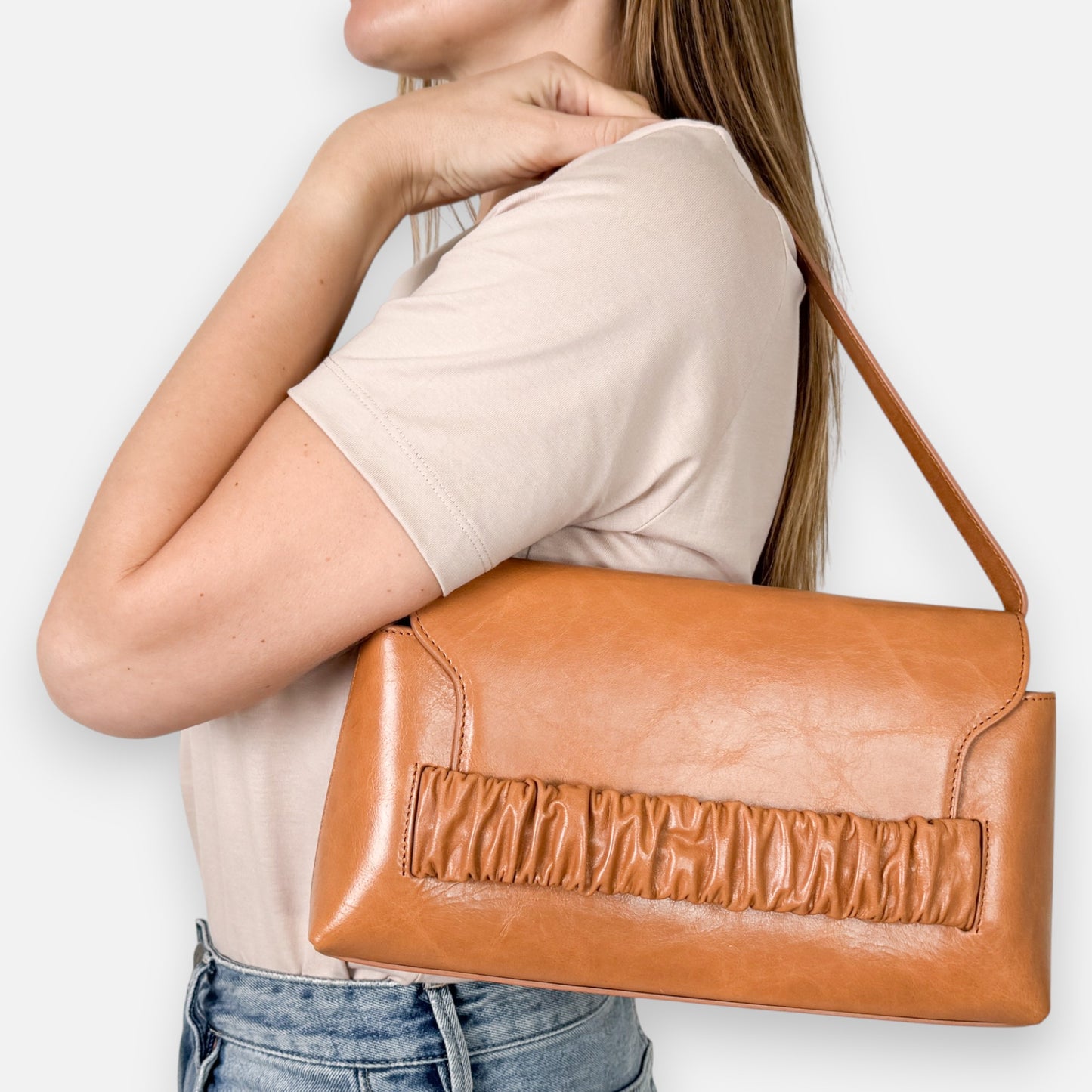 Elleme Tan Leather Chouchou Baguette Envelope Shoulder Bag