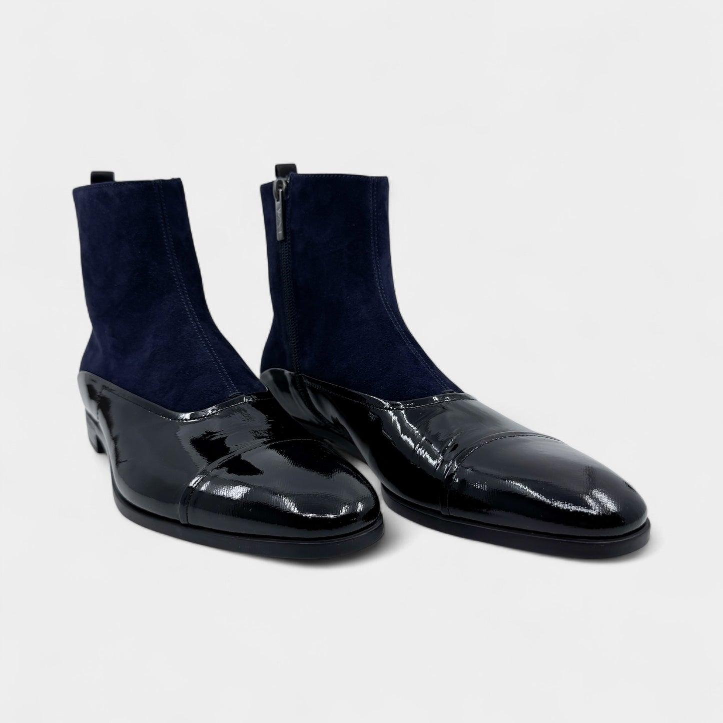 Emporio Armani Black Patent Leather & Blue Suede Boots M7 ~ W9 ~ EU40
