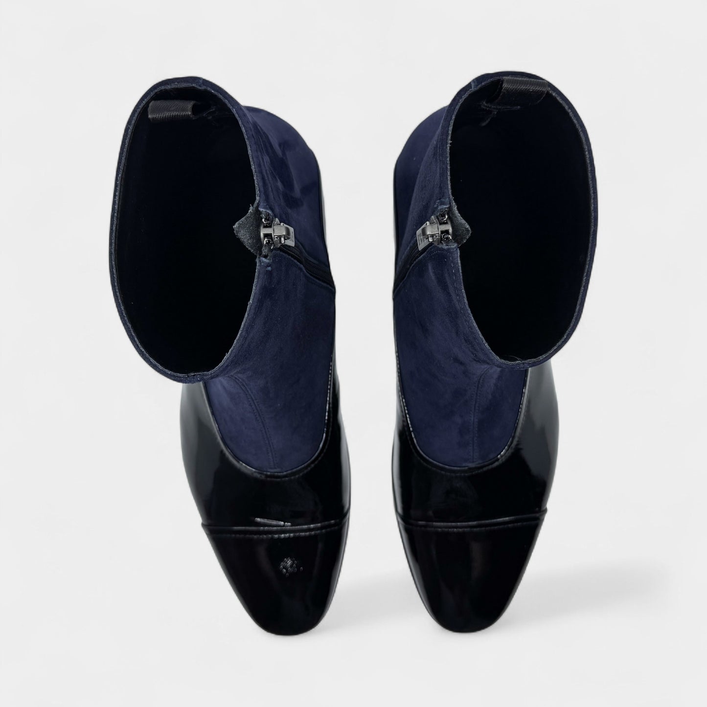 Emporio Armani Black Patent Leather & Blue Suede Boots M7 ~ W9 ~ EU40