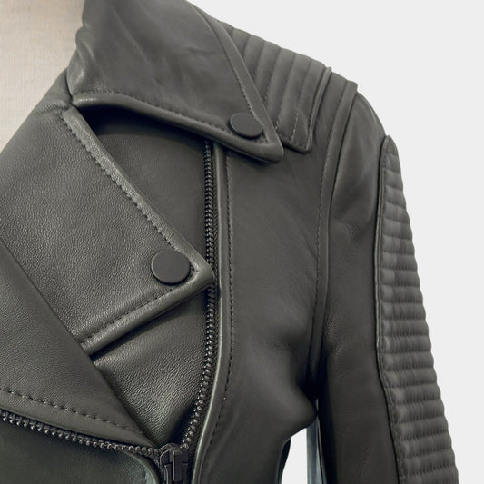 Ena Pelly Khaki Green Leather Biker Jacket AU8 ~ X Small