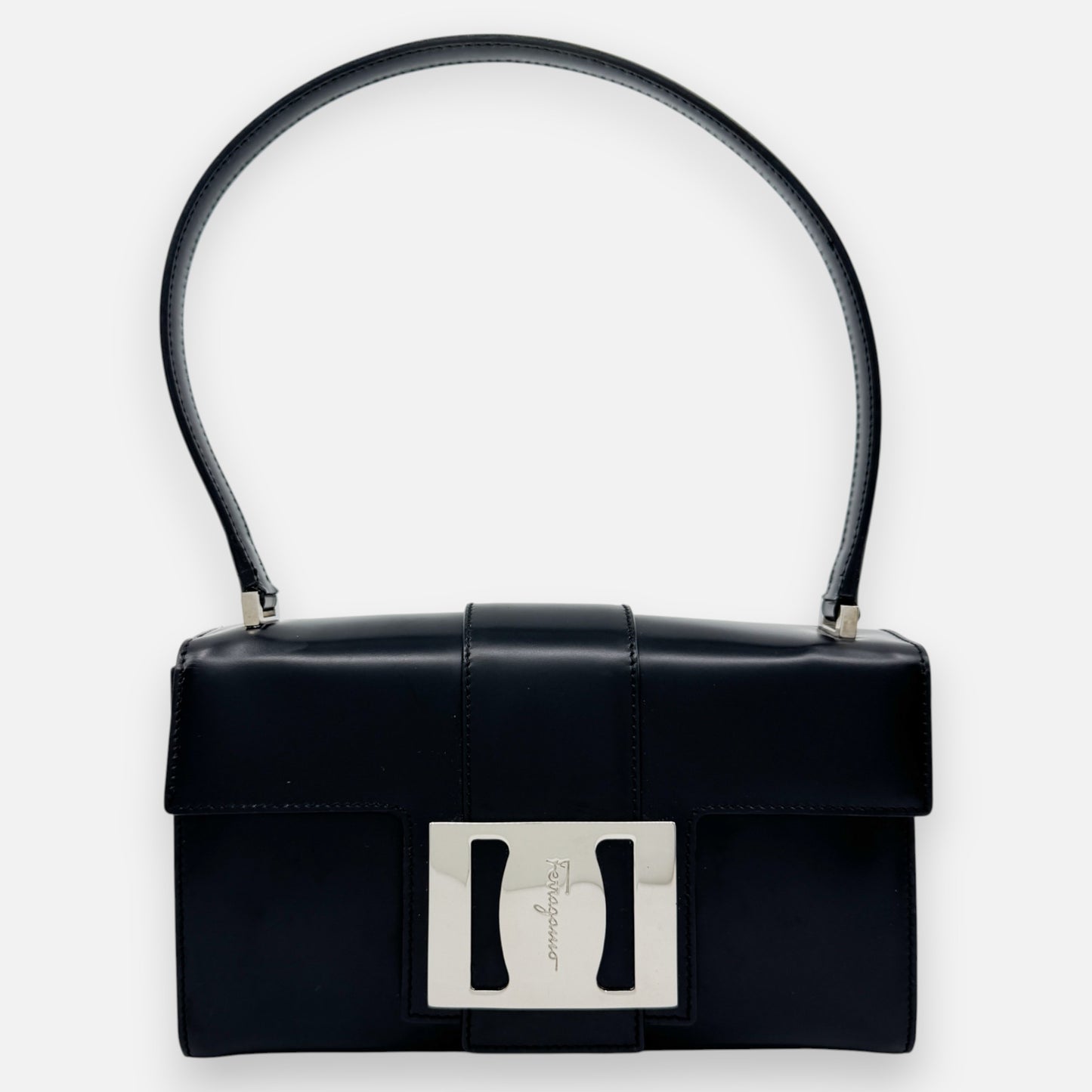 Salvatore Ferragamo Black Smooth Leather Small Handbag