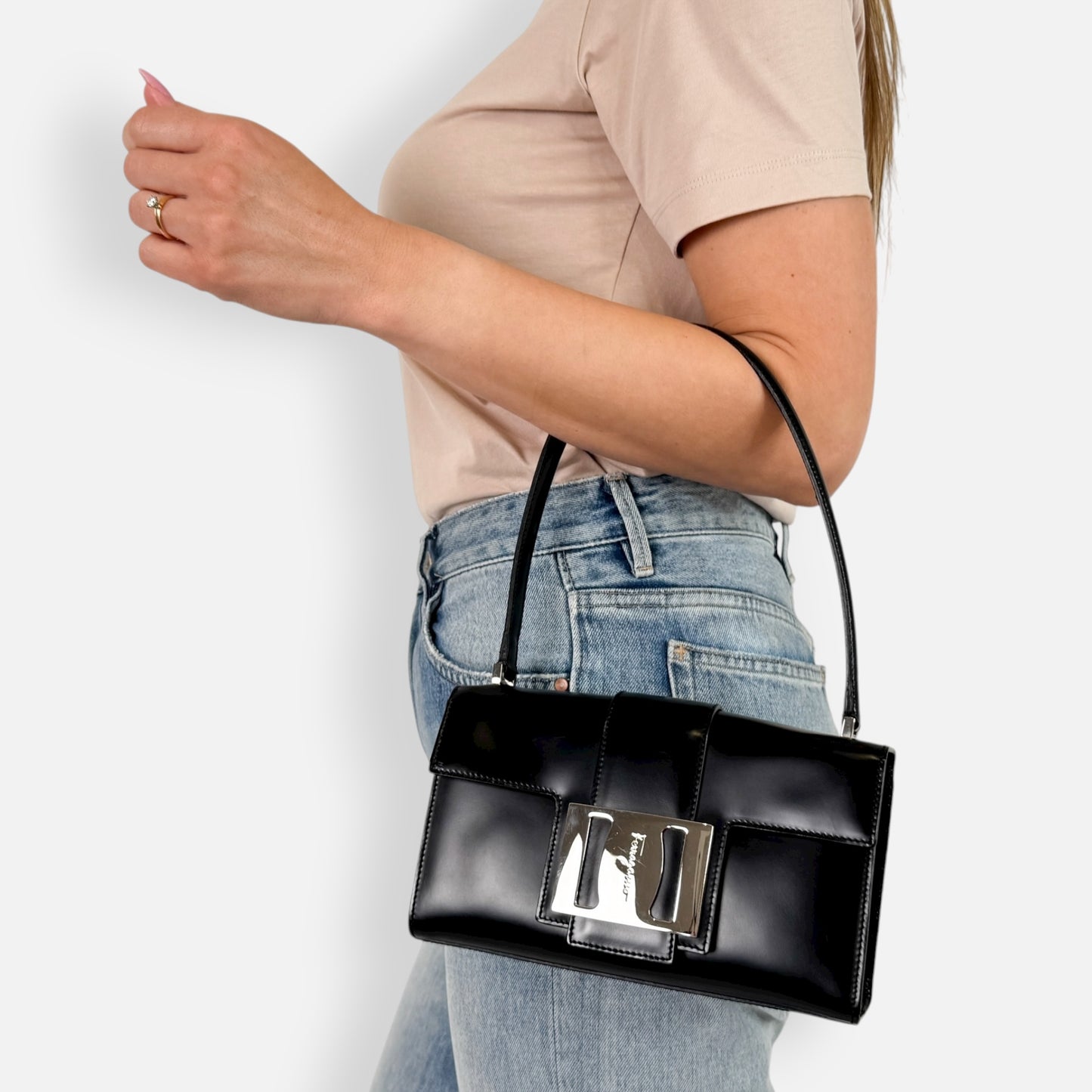 Salvatore Ferragamo Black Smooth Leather Small Handbag