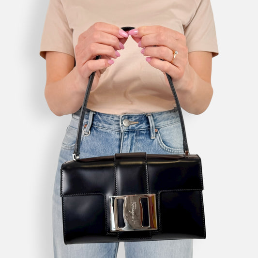 Salvatore Ferragamo Black Smooth Leather Small Handbag