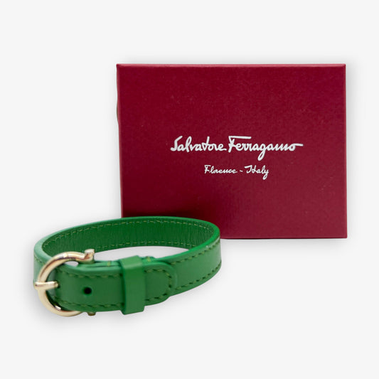 Salvatore Ferragamo Green Leather Cuff Bracelet