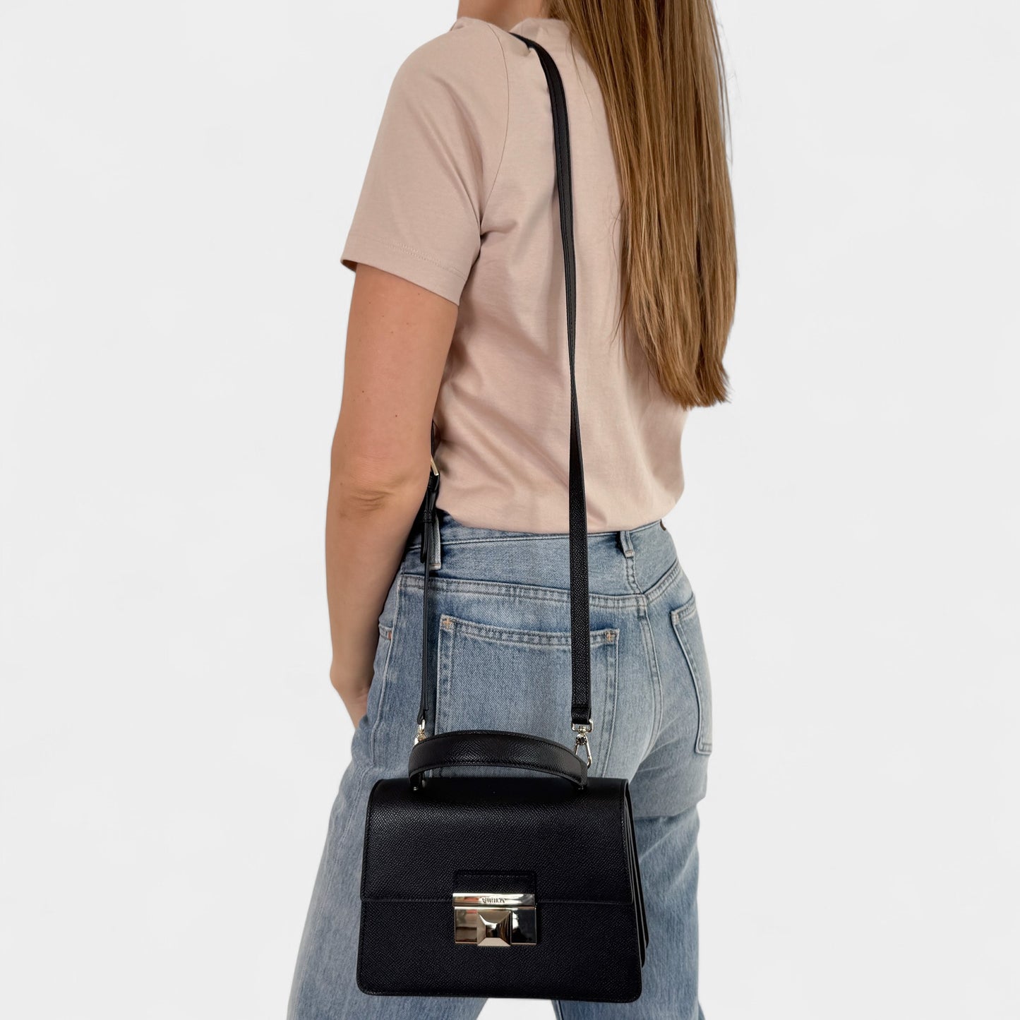 Furla Black Grainy Leather Venere Mini Crossbody Bag