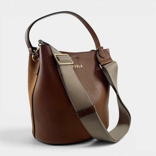 Furla Brown Leather Crossbody Bucket Bag