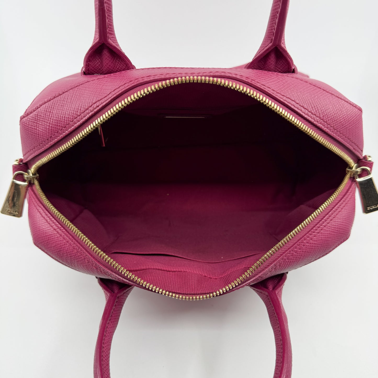 Furla Fuschia Pink Saffiano Leather Allegra Bowling Handbag