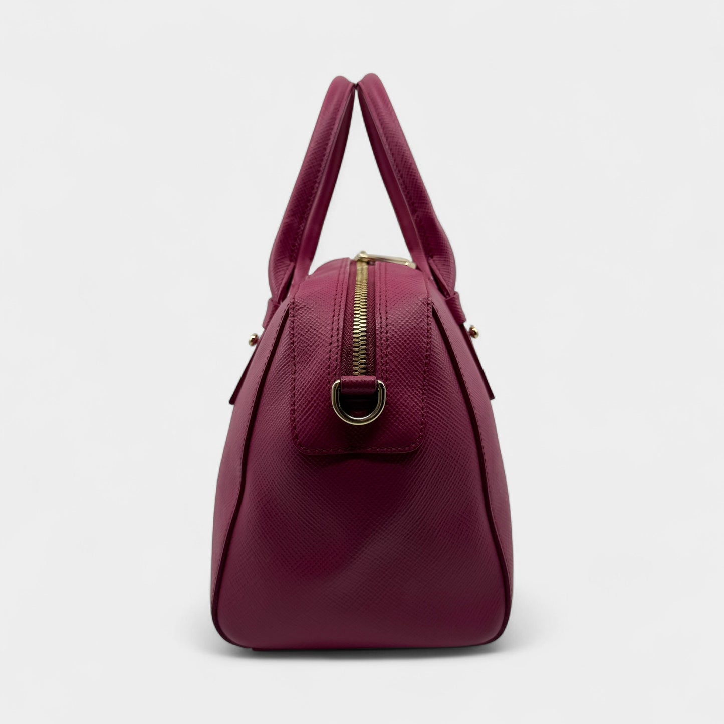 Furla Fuschia Pink Saffiano Leather Allegra Bowling Handbag