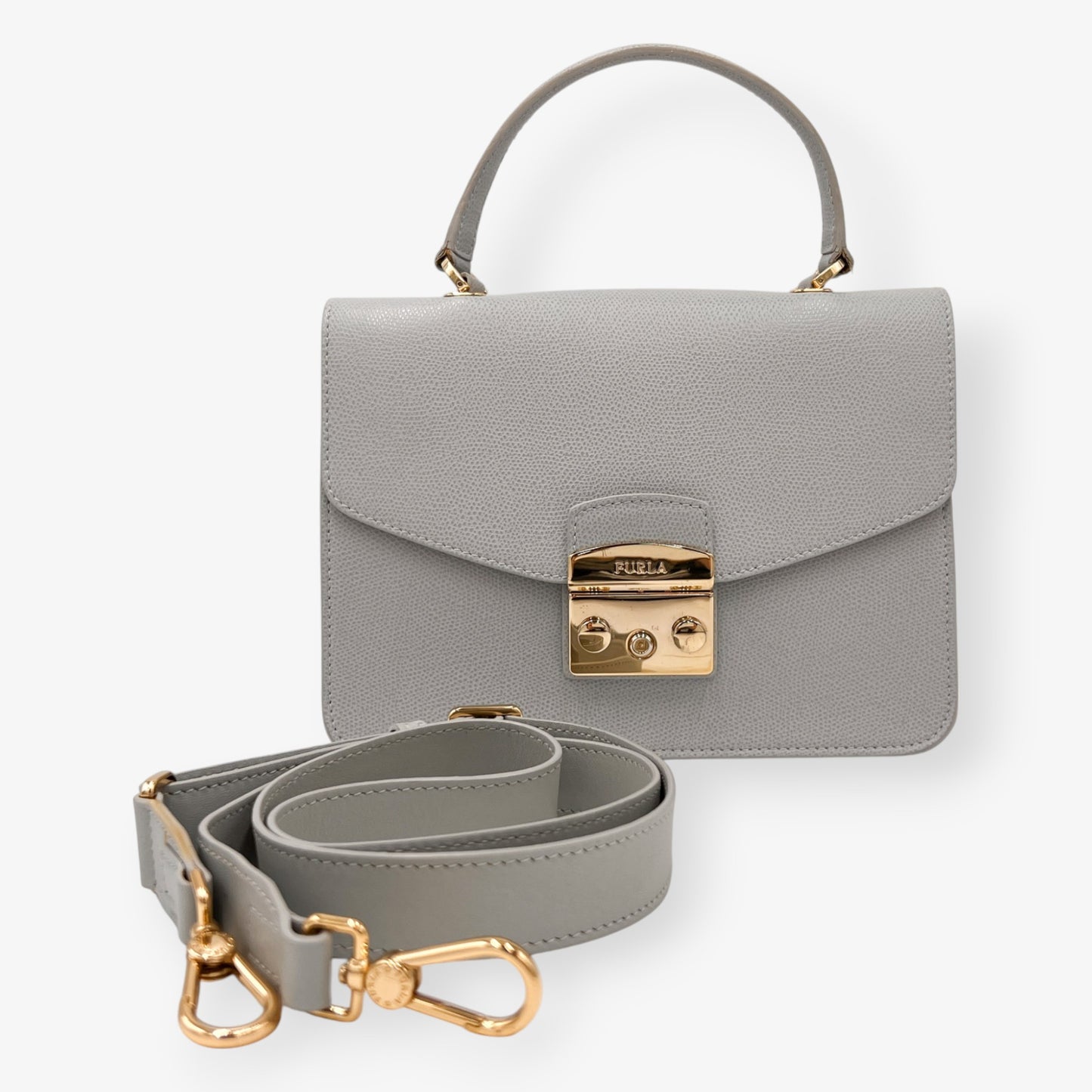 Furla Metropolis Grey Leather Crossbody & Top Handle Bag