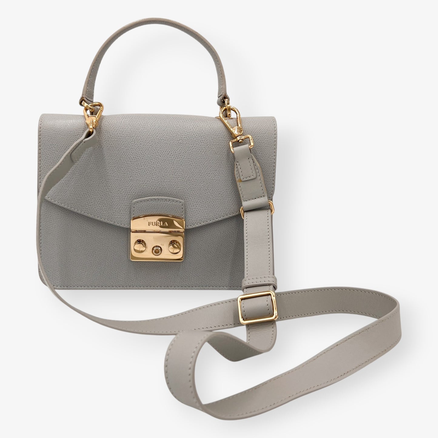 Furla Metropolis Grey Leather Crossbody & Top Handle Bag