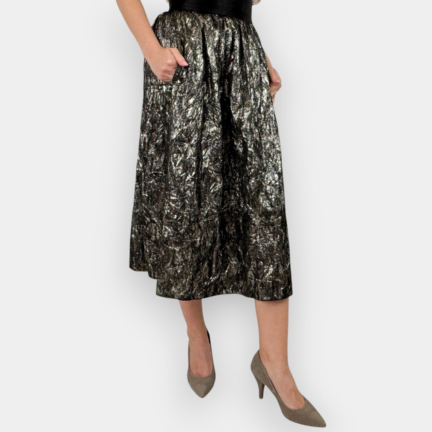 Ginger & Smart Black Metallic Long Skirt Small ~ AU8