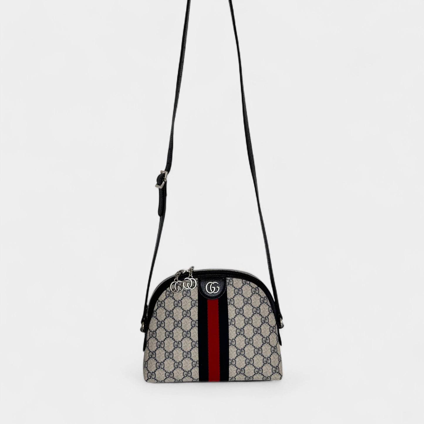 Gucci GG Supreme Monogram Navy Red Stripe Ophidia Crossbody Bag