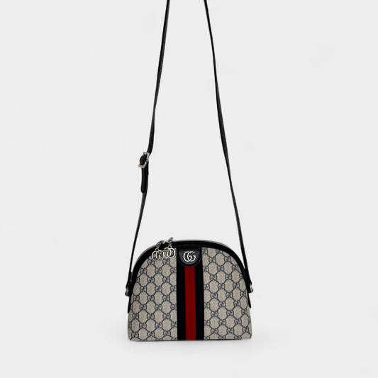 Gucci GG Supreme Monogram Navy Red Stripe Ophidia Crossbody Bag