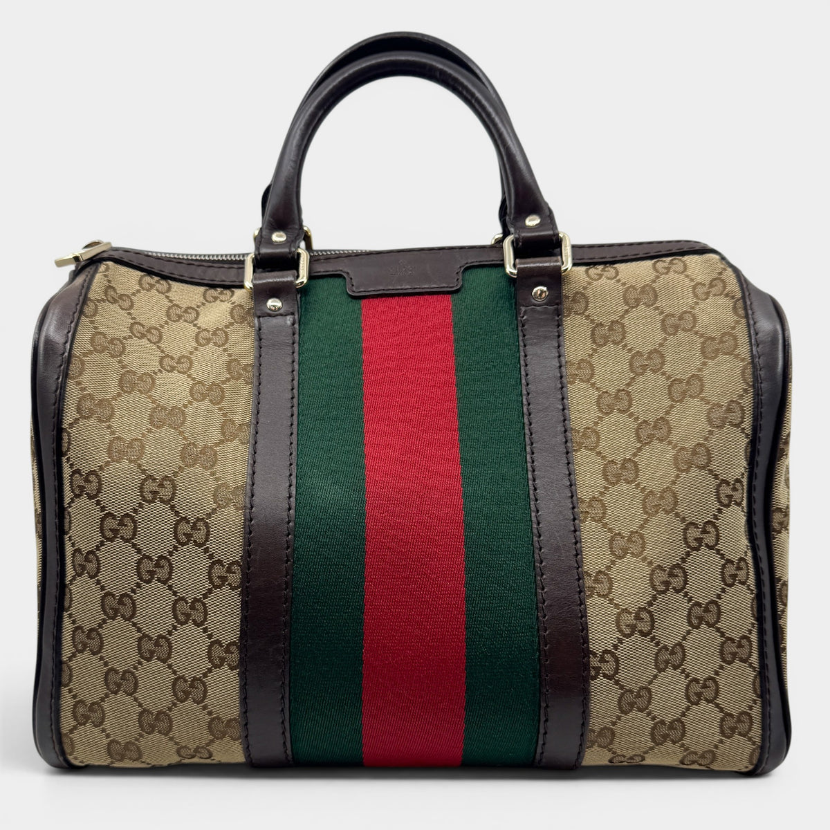 Gucci GG Canvas Leather Vintage Web Boston Bag