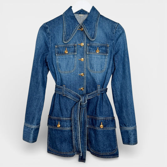 Gucci Eco Washed Organic Blue Denim Safari Jacket EU38 ~ AU8
