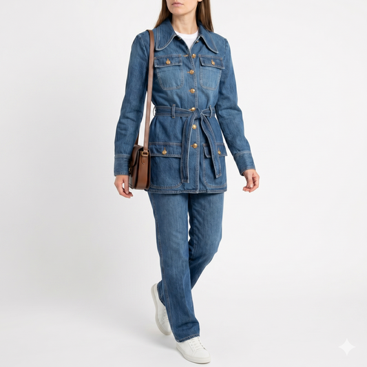 Gucci Eco Washed Organic Blue Denim Safari Jacket EU38 ~ AU8