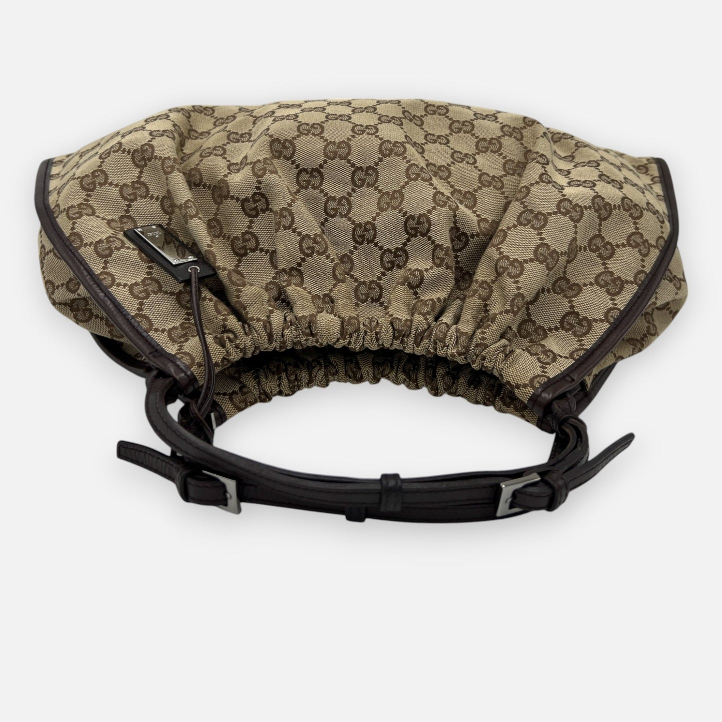 Gucci GG Canvas & Leather Trim Gathered Shoulder Handbag