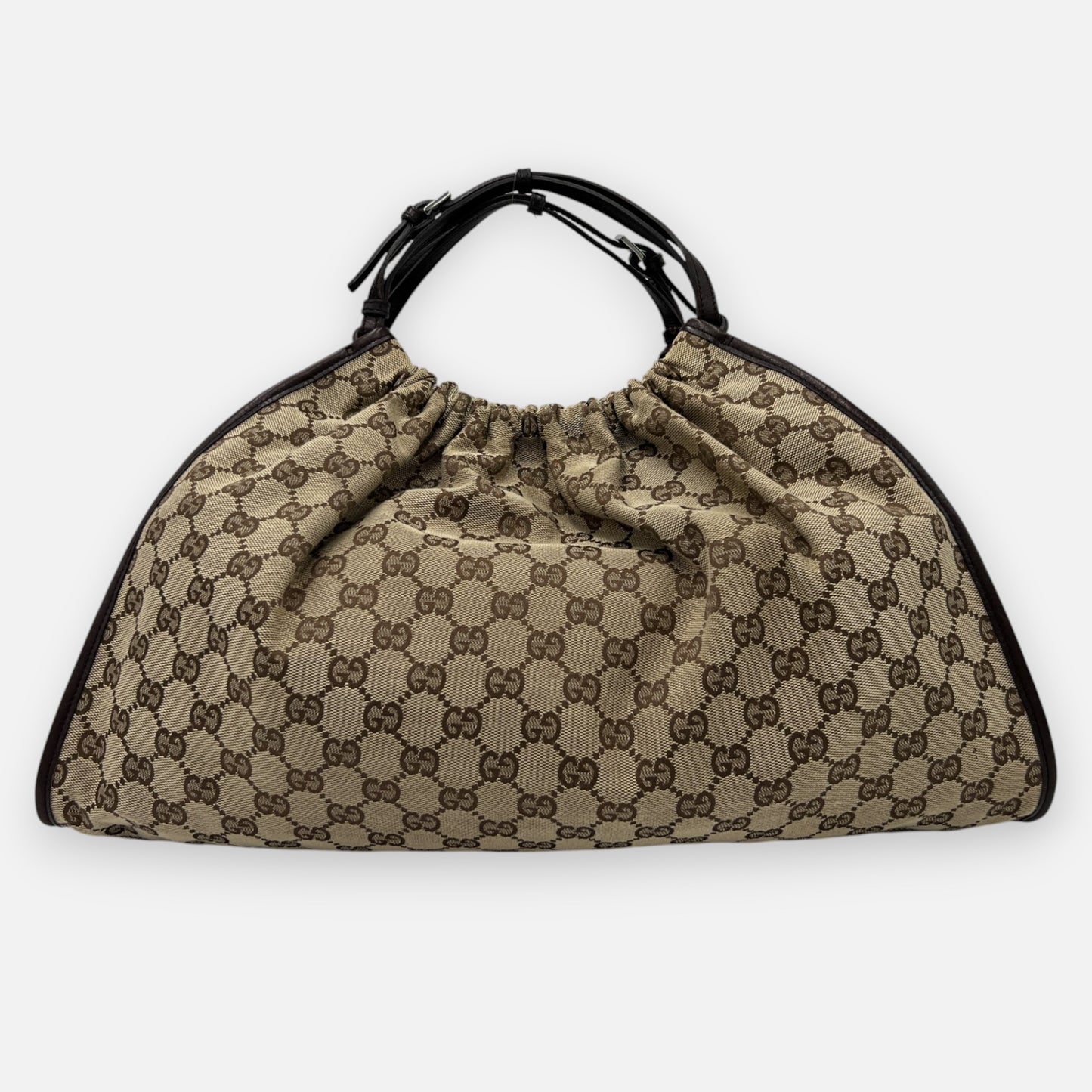 Gucci GG Canvas & Leather Trim Gathered Shoulder Handbag