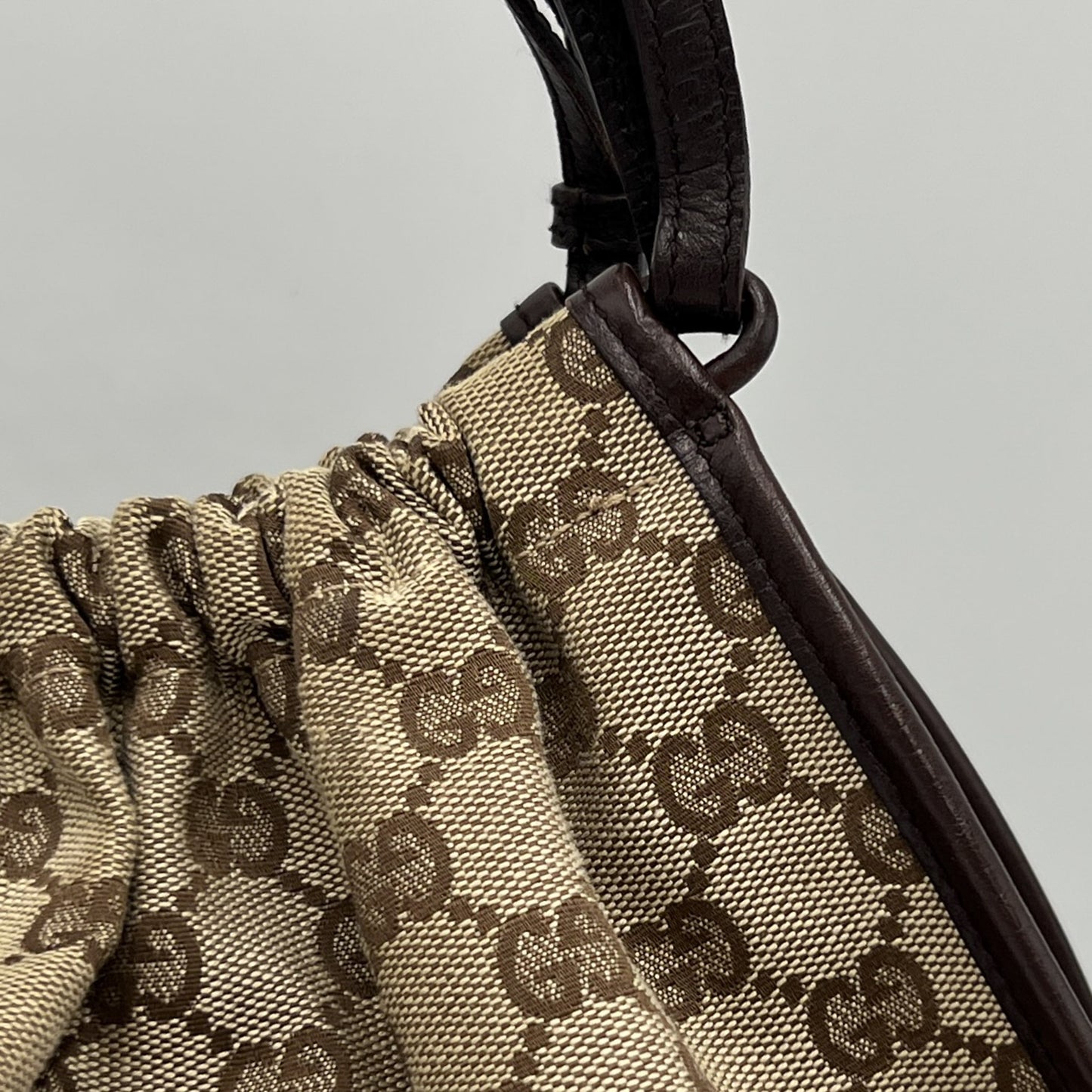Gucci GG Canvas & Leather Trim Gathered Shoulder Handbag