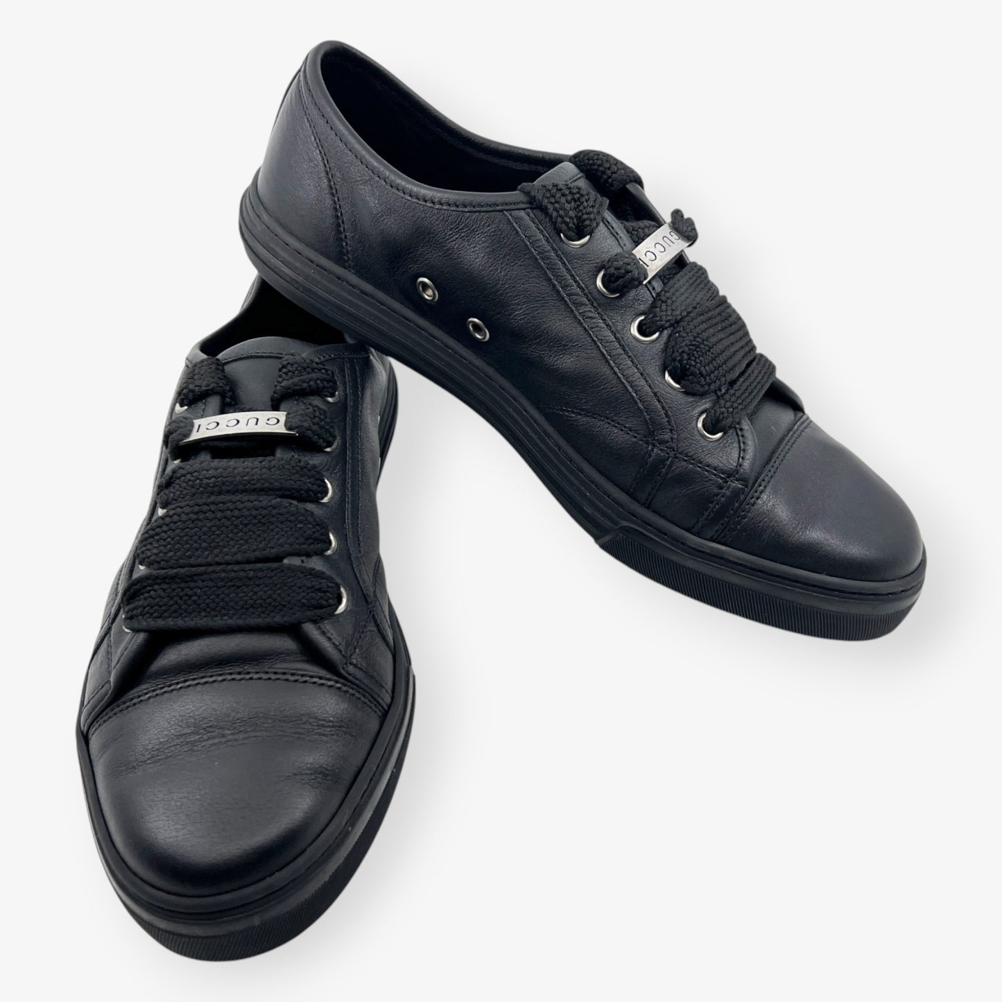 Gucci Black Soft Leather Round Toe Sneakers EU40 ~ AU9