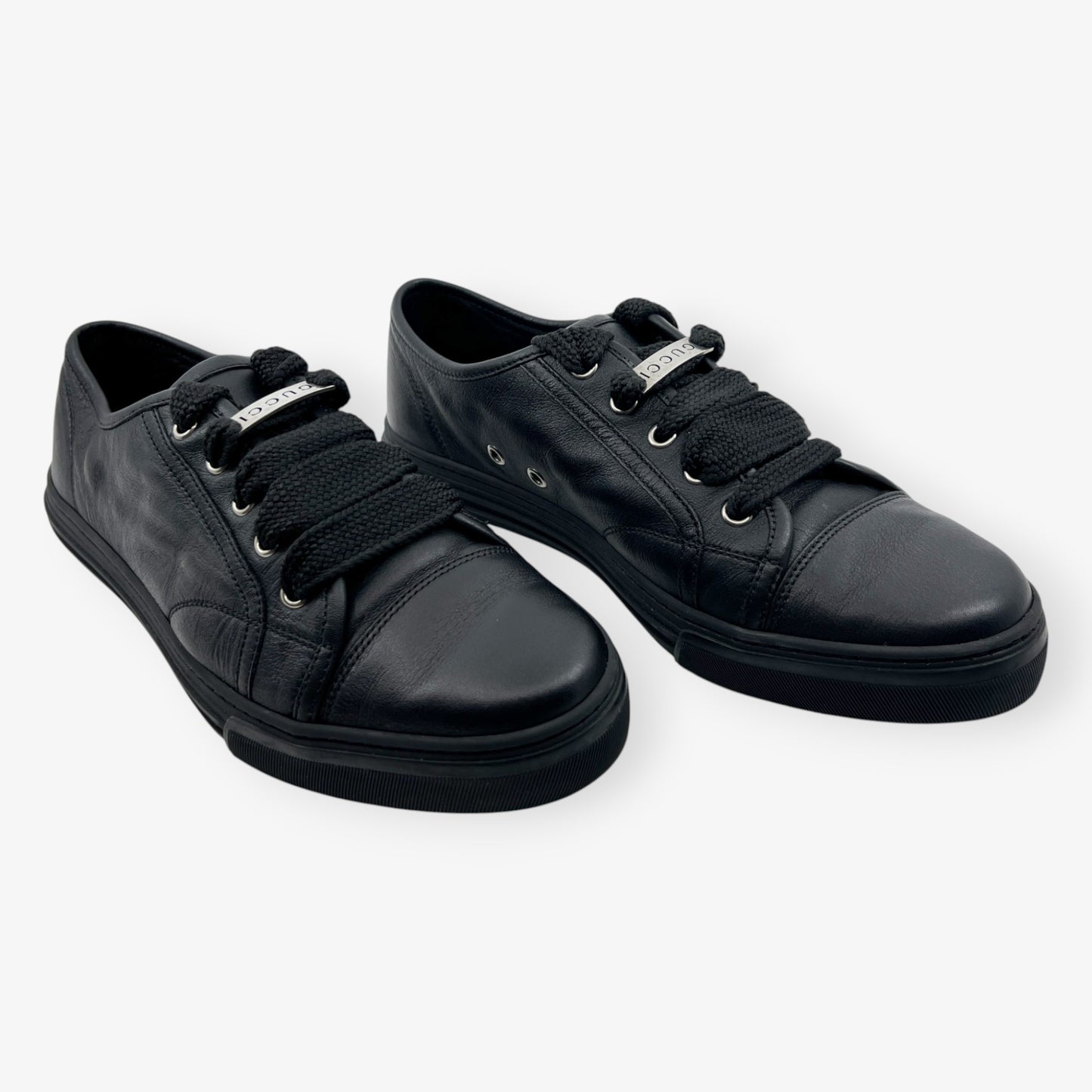 Gucci Black Soft Leather Round Toe Sneakers EU40 ~ AU9