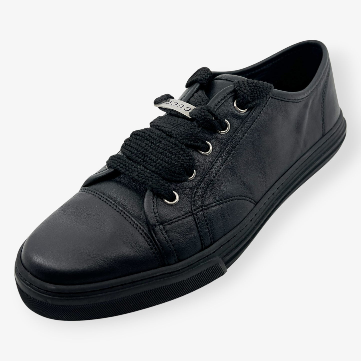 Gucci Black Soft Leather Round Toe Sneakers EU40 ~ AU9