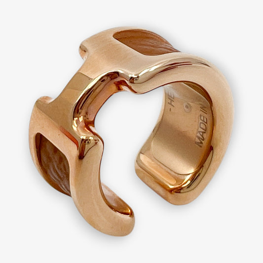 Hermès Gold & Brown Leather Olympe Single Earring Cuff Small