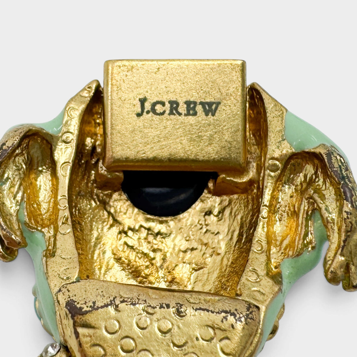 J.Crew Y2K Mint Green Enamel Frog Crystal Chunky Gold Link Statement Bracelet