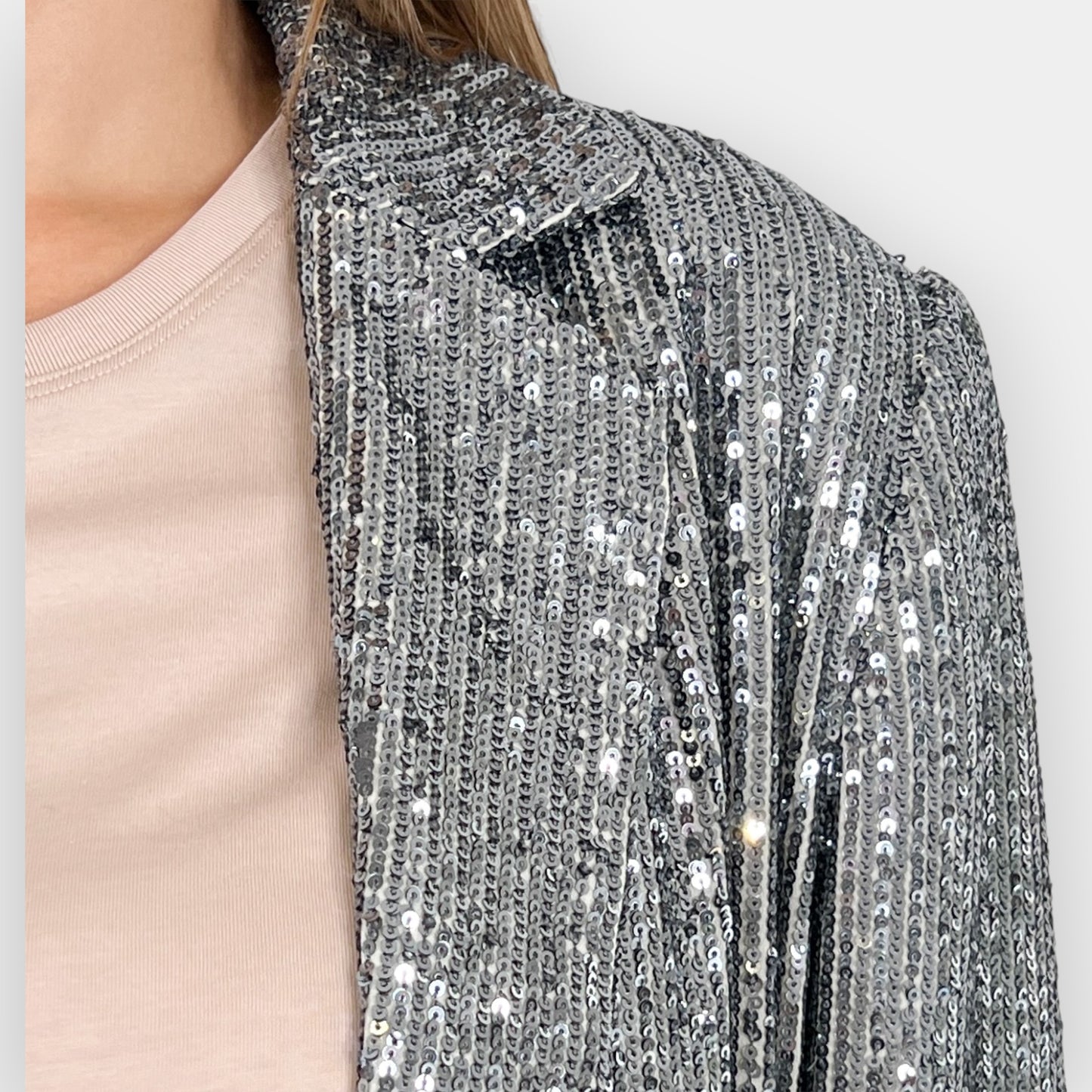Witchery Gunmetal Sequin Single-Breasted Long Blazer AU12–14 ~ Large