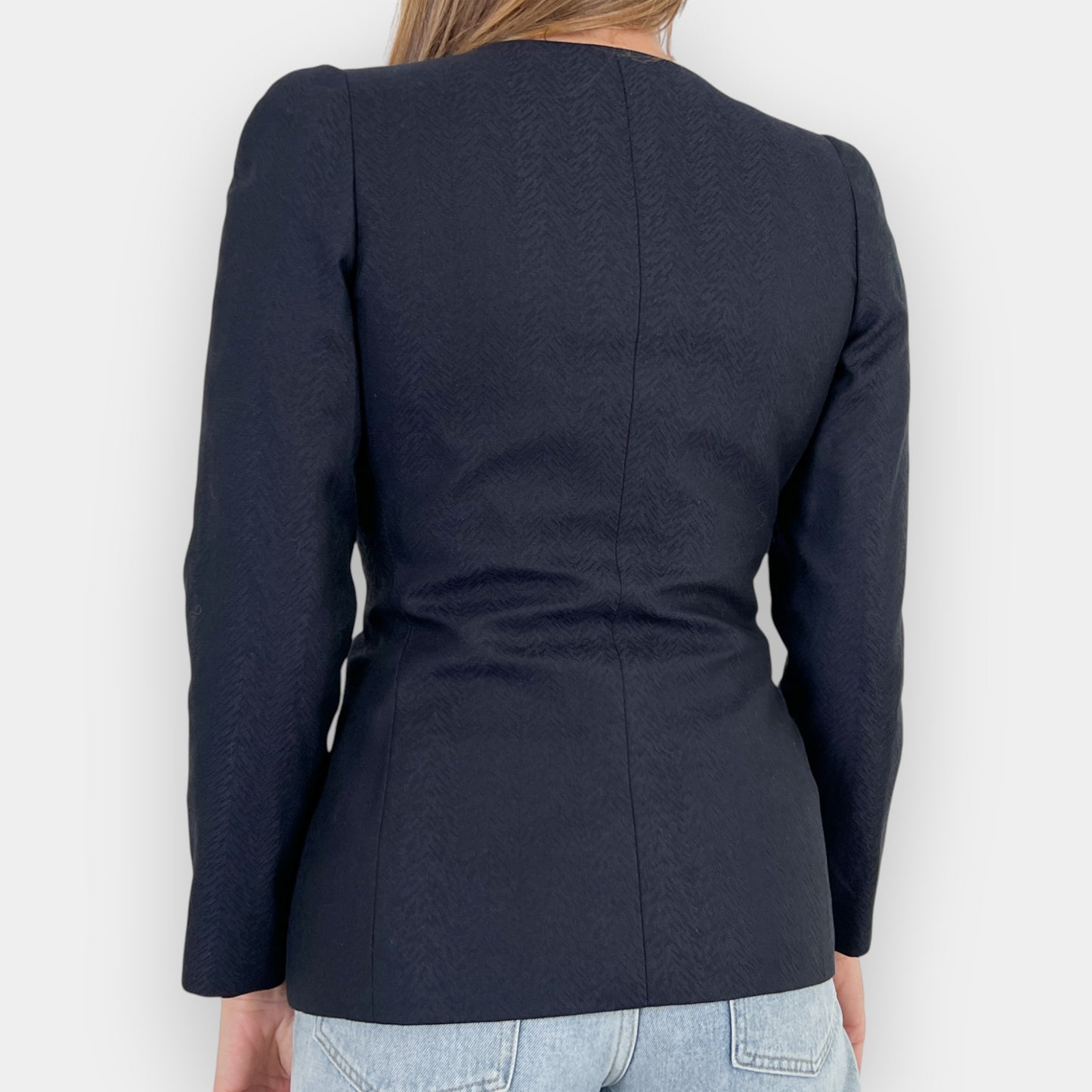 Giorgio Armani Navy Blue Herringbone Tailored Jacket IT40 ~ AU8