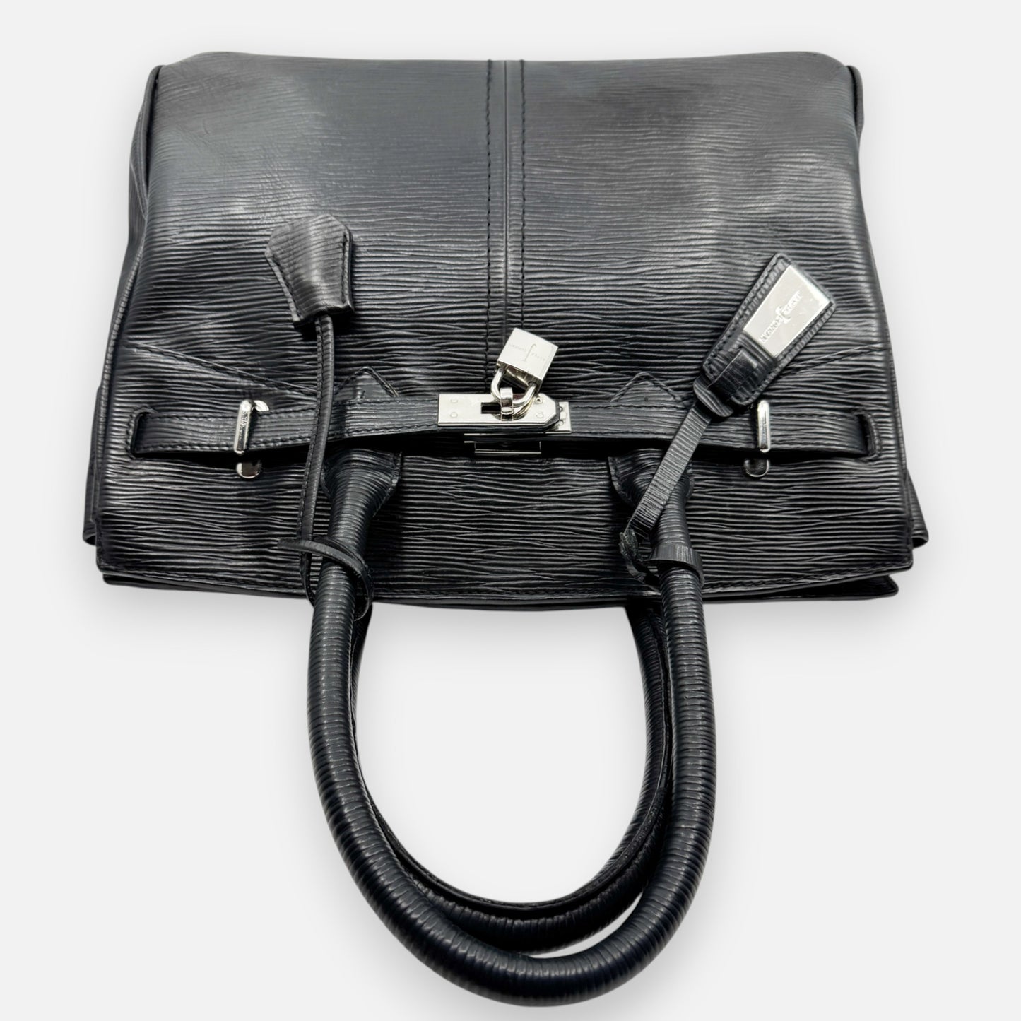 Jasper Conran Black Textured Leather Top Handle Padlock Bag