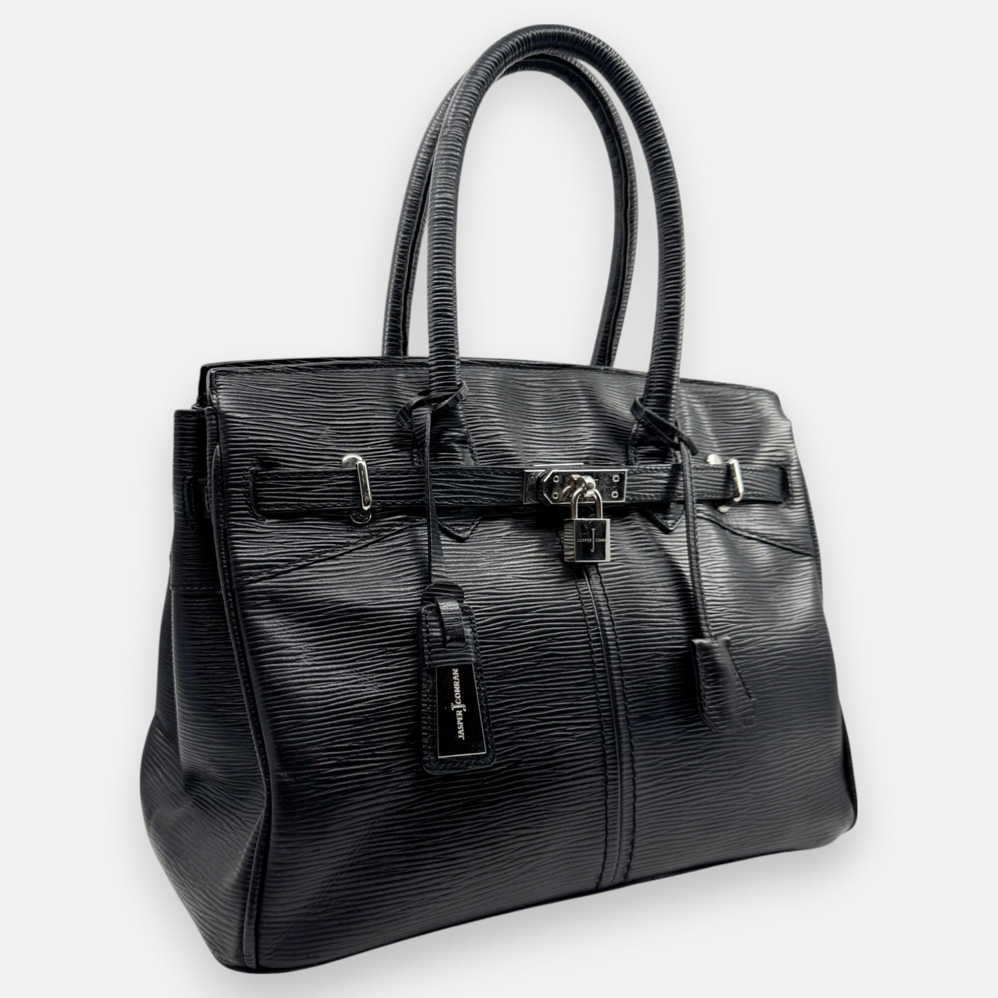 Jasper Conran Black Textured Leather Top Handle Padlock Bag