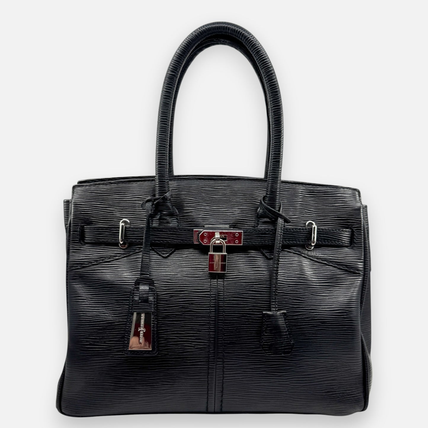 Jasper Conran Black Textured Leather Top Handle Padlock Bag