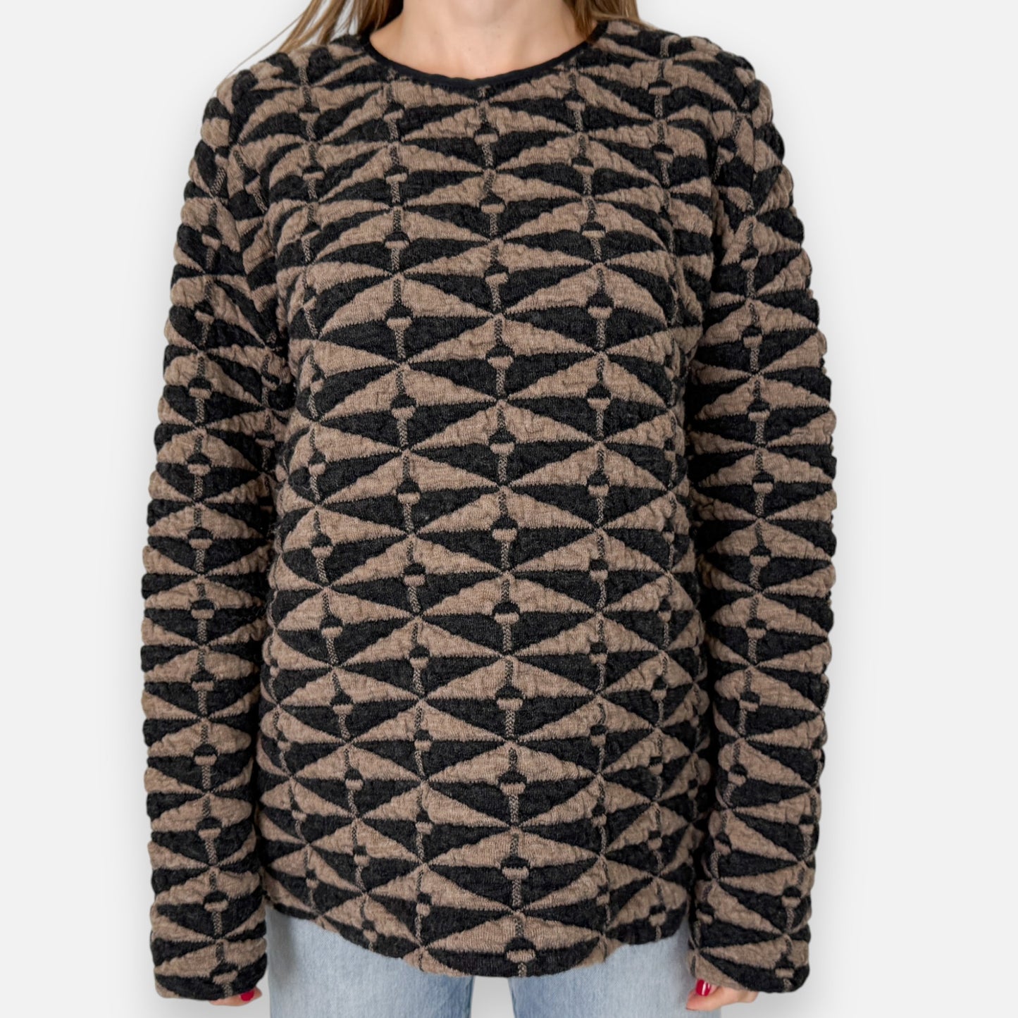 Jeremy Laing Charcoal Camel Jacquard Knit Large ~ AU14-16