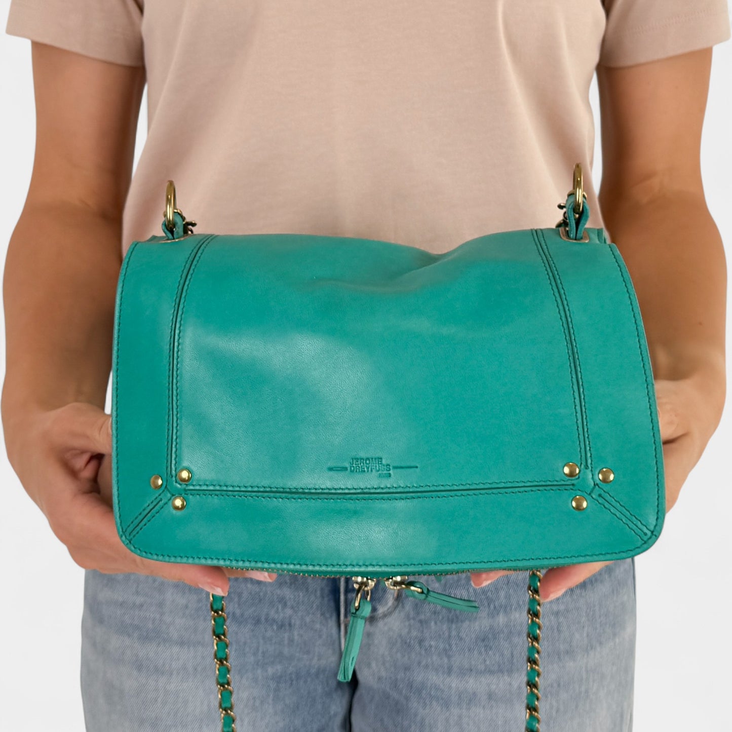 Jerome Dreyfuss Turquoise Leather Crossbody Bobi Flap Bag