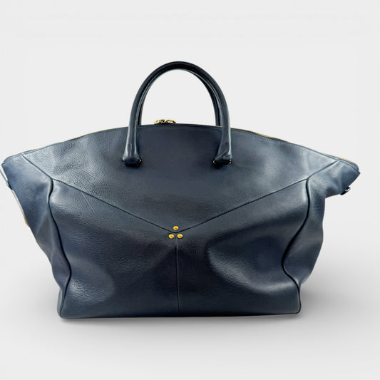 Jerome Dreyfuss Navy Blue Leather Gerald Top Handle Zip Tote Bag