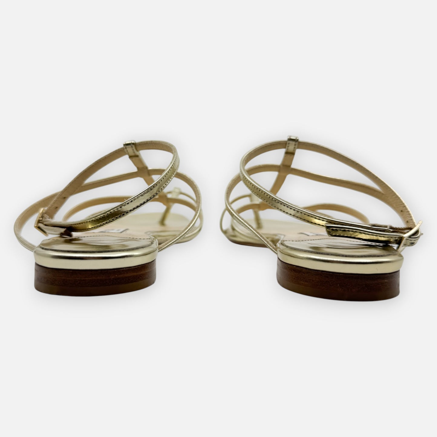 Jimmy Choo Gold Leather Strappy Sandal Flat Shoes EU39.5 ~ AU8