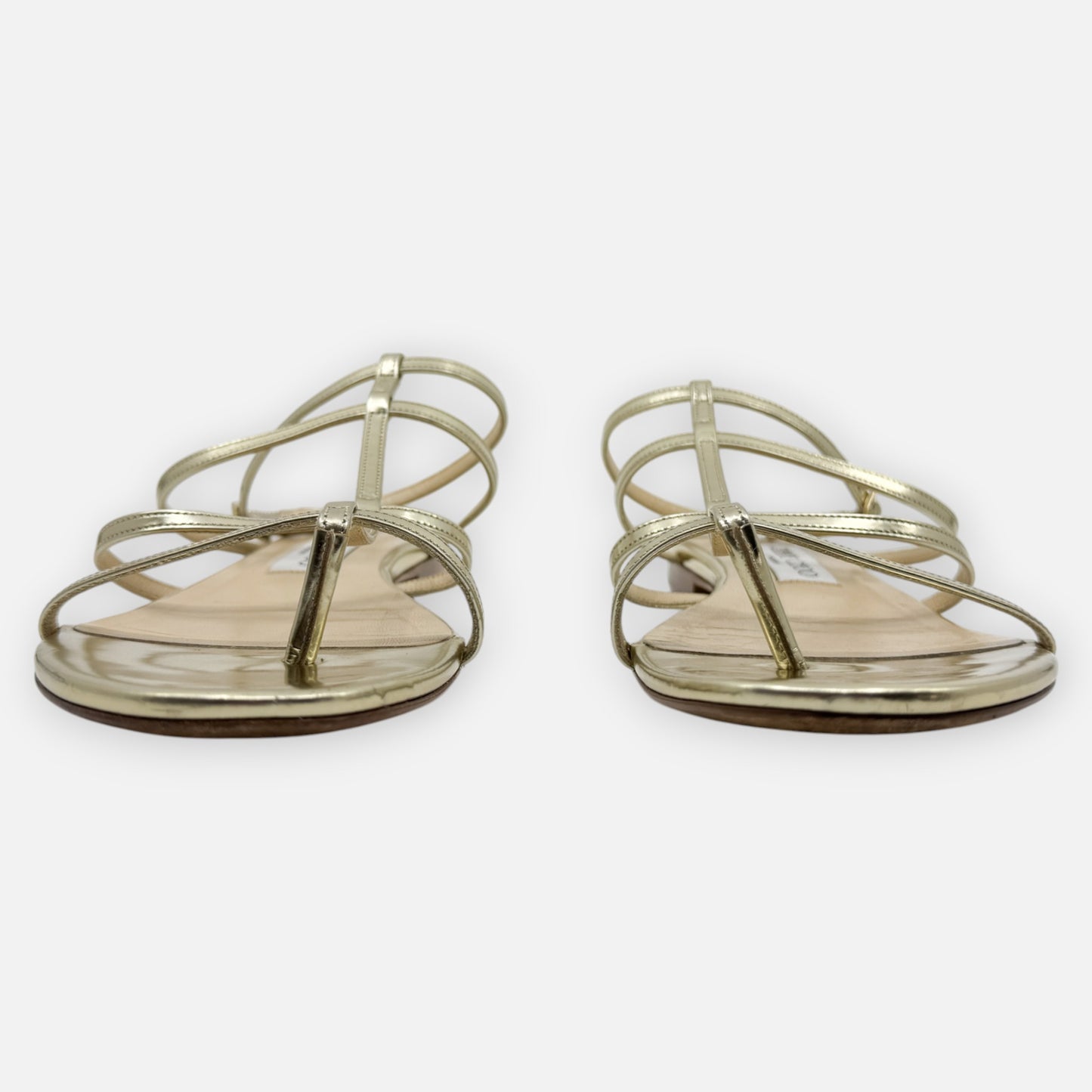 Jimmy Choo Gold Leather Strappy Sandal Flat Shoes EU39.5 ~ AU8
