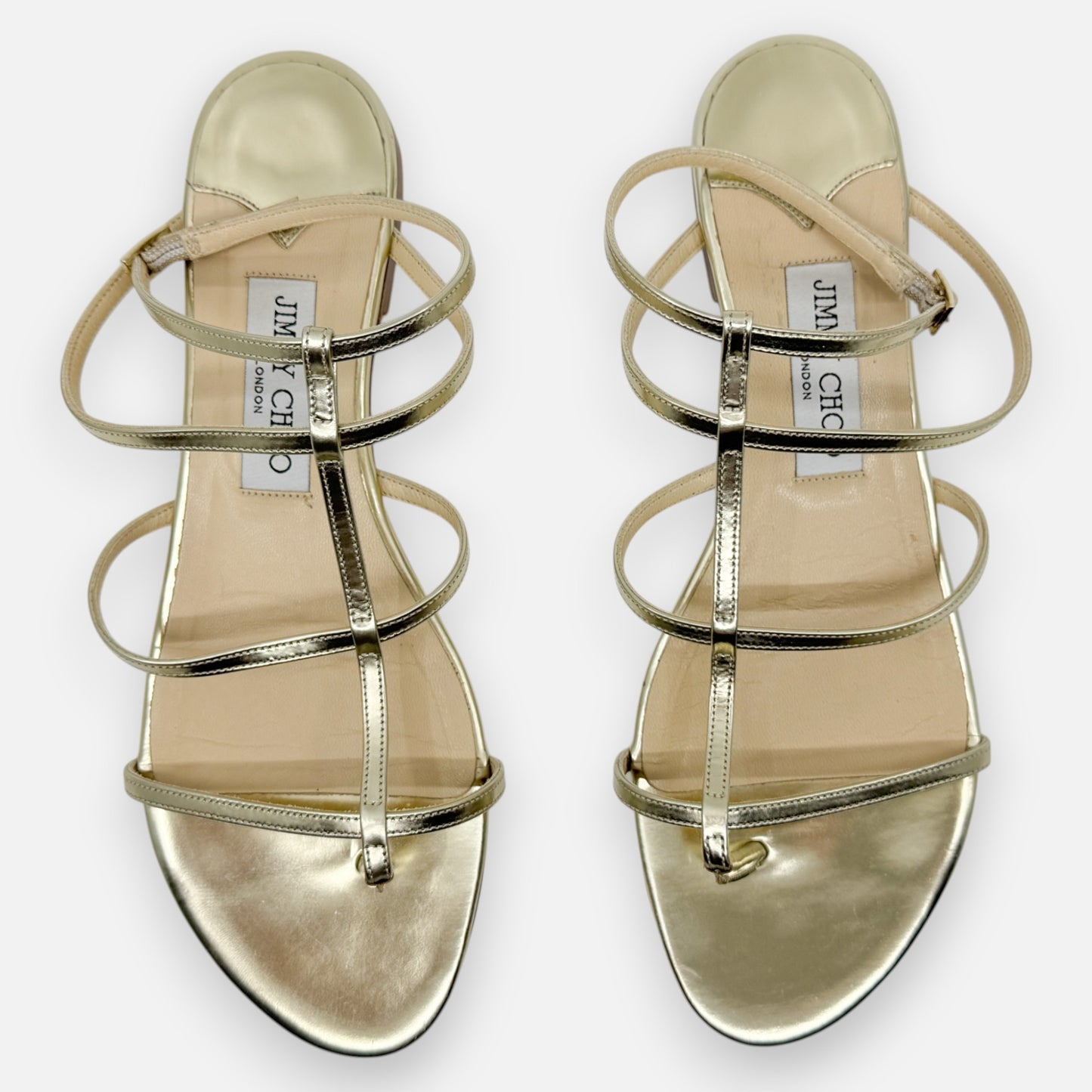 Jimmy Choo Gold Leather Strappy Sandal Flat Shoes EU39.5 ~ AU8