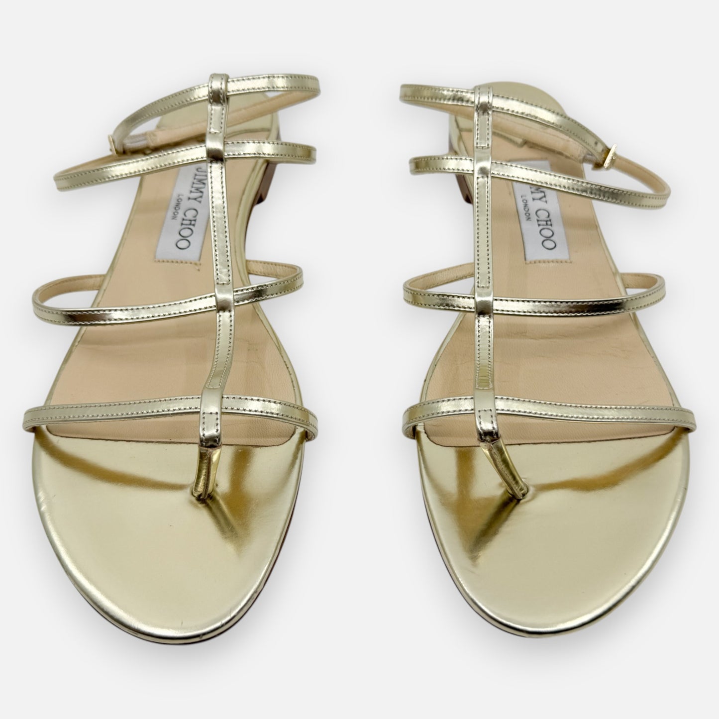Jimmy Choo Gold Leather Strappy Sandal Flat Shoes EU39.5 ~ AU8