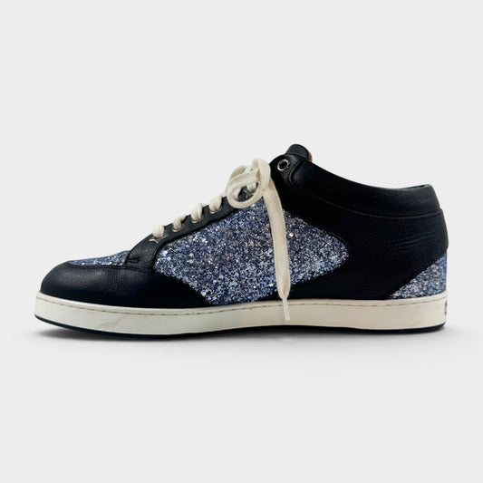 Jimmy Choo Blue Leather Glitter Miami Sneakers EU39 ~ AU8