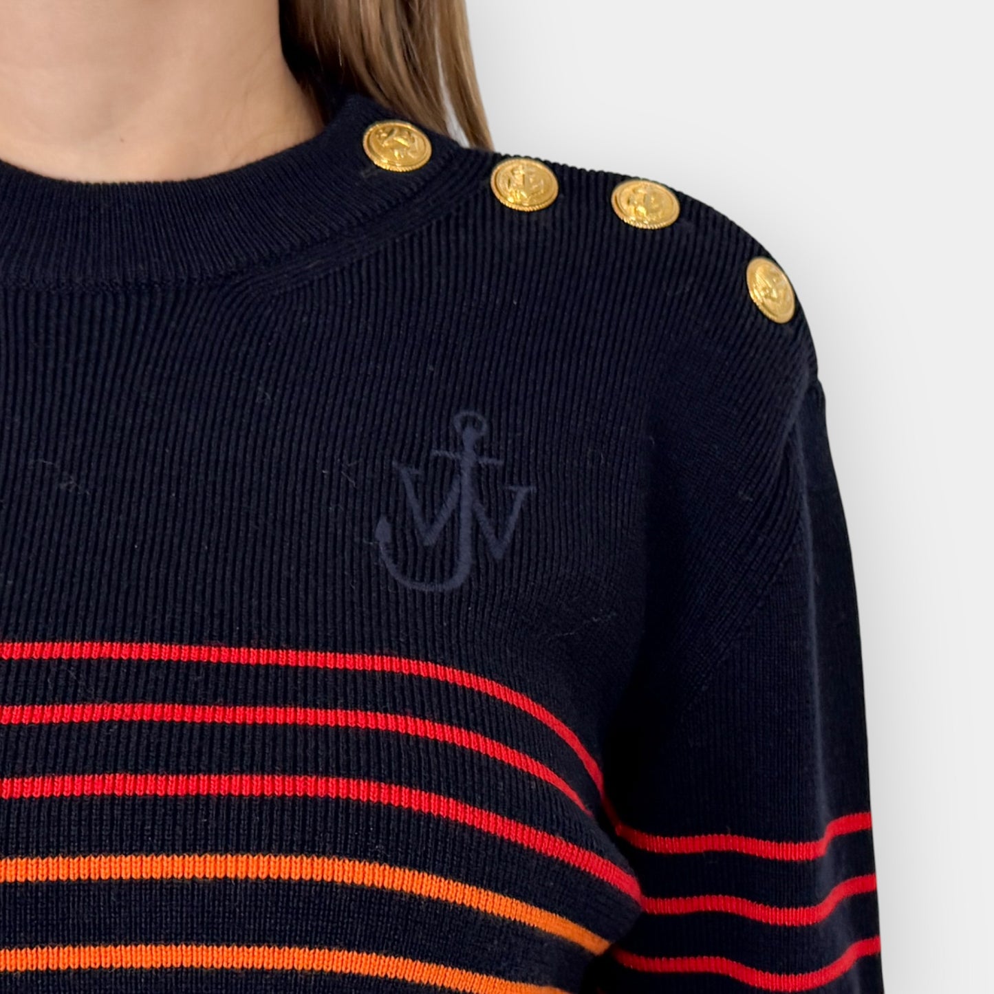 JW Anderson Navy Stripe Wool Jumper Small ~ AU8-10