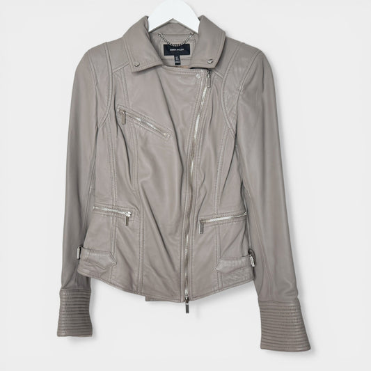 Karen Millen Grey Leather Signature Biker Jacket AU8 ~ Small