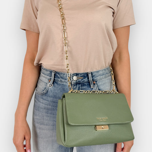 Kate Spade NY Light Olive Green Carlyle Flap Medium Shoulder Bag