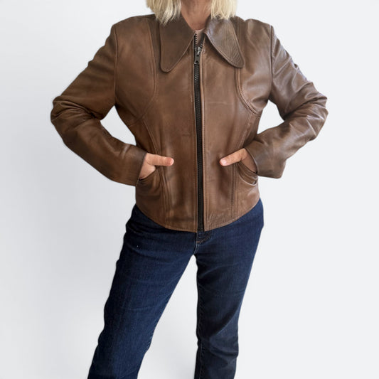 Creazioni Zinaldi Brown Vintage Leather Zip Jacket AU10 ~ Medium