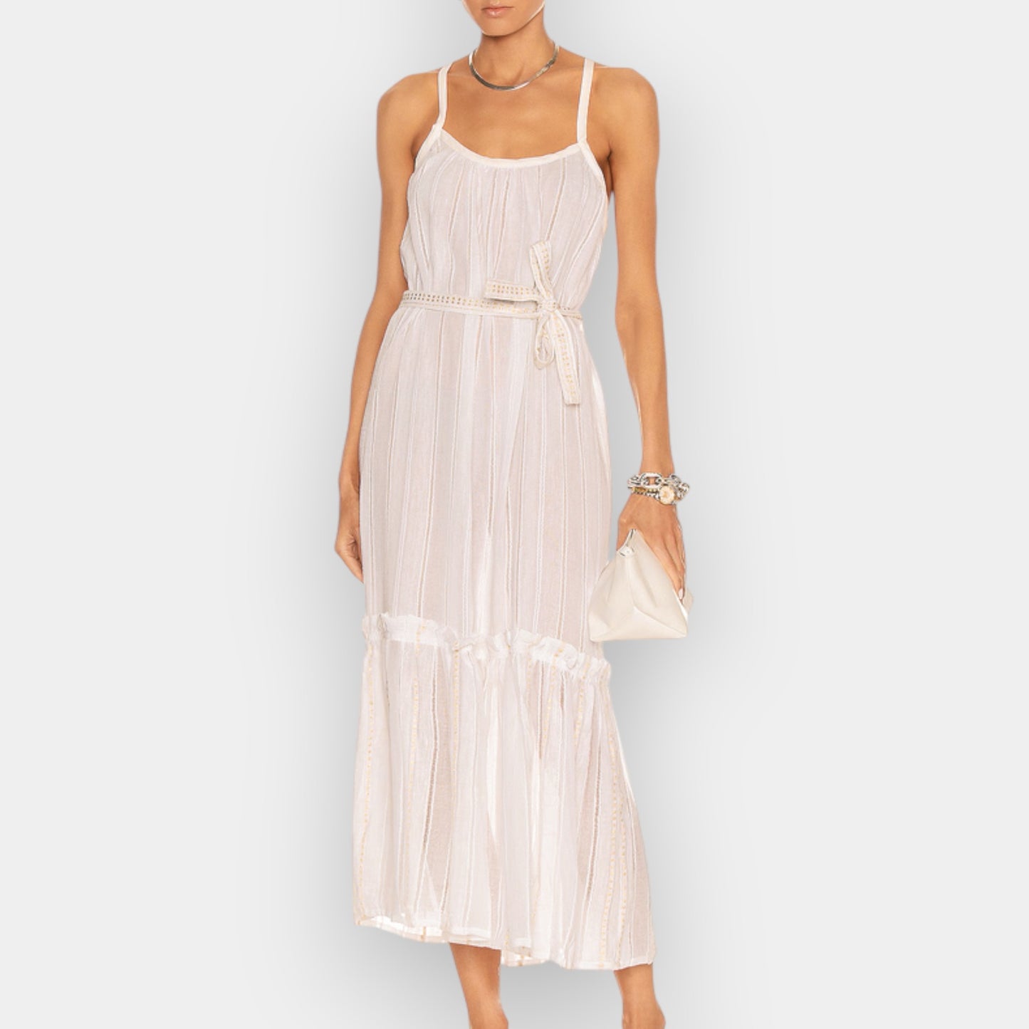 LEMLEM Off White Cotton Belted Sheer Kelali Sundress Medium ~ AU10-12