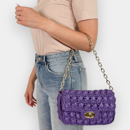 Luisa Spagnoli Purple Rattan Isoletta Shoulder Clutch Bag
