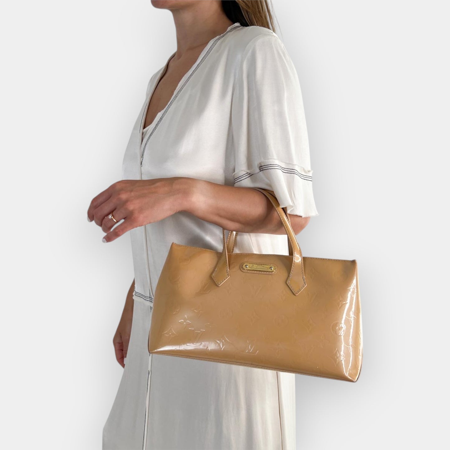 Louis Vuitton Wilshire PM Beige Nude Patent Leather Tote Bag