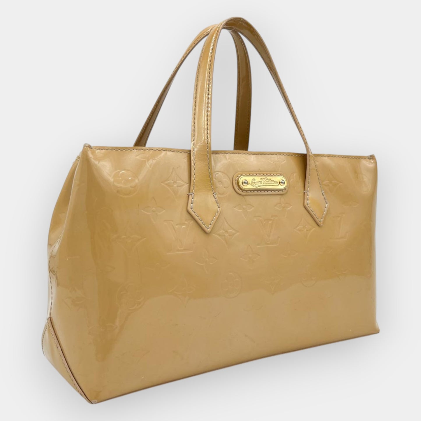 Louis Vuitton Wilshire PM Beige Nude Patent Leather Tote Bag